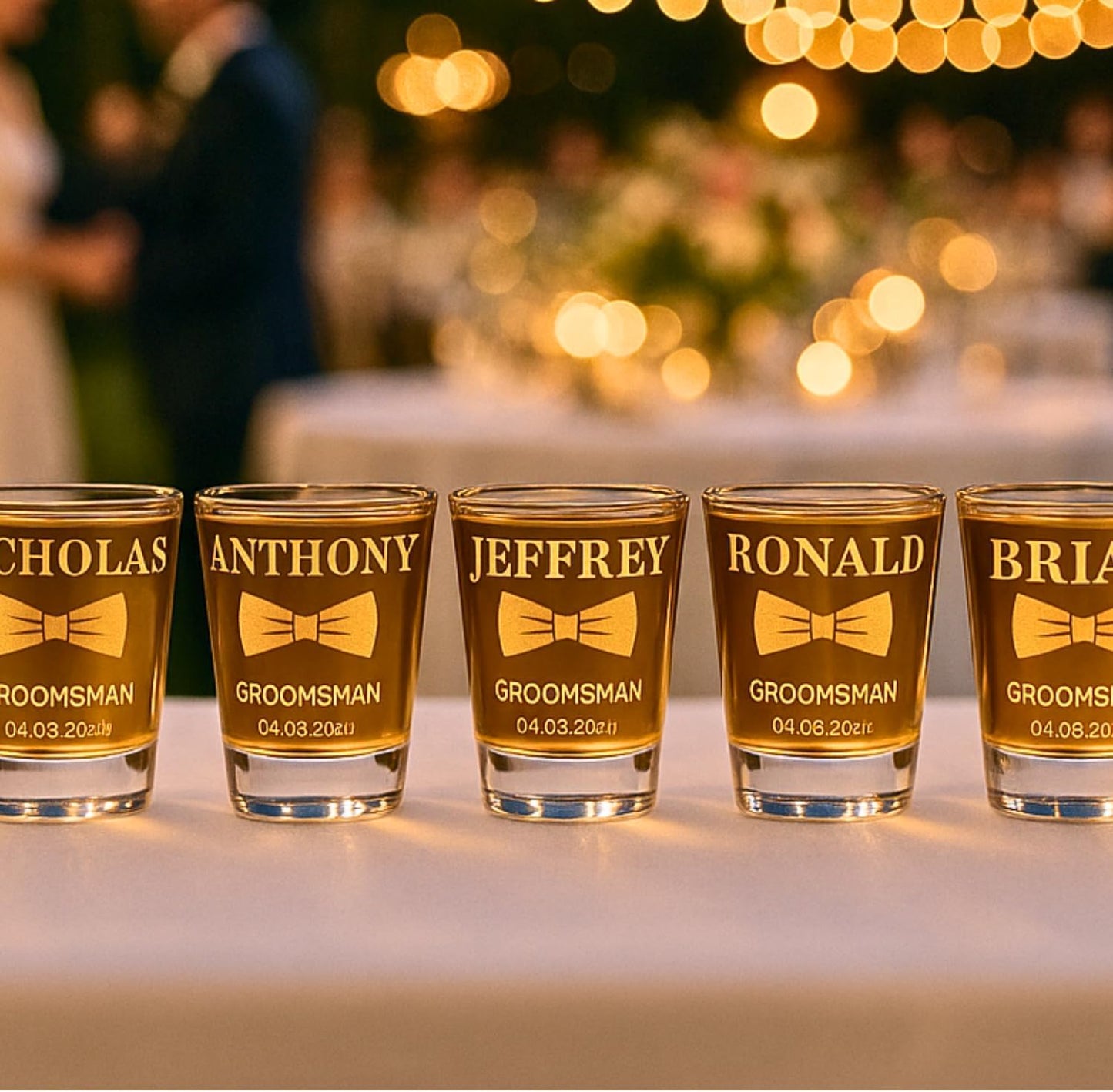 Gifts Inscribed Personalized Shot Glasses Set of 5 – Custom Engraved Groomsmen Glasses – Wedding, Bachelor Party, Drinking Gift for Men, Whiskey Vodka Tequila Shooters