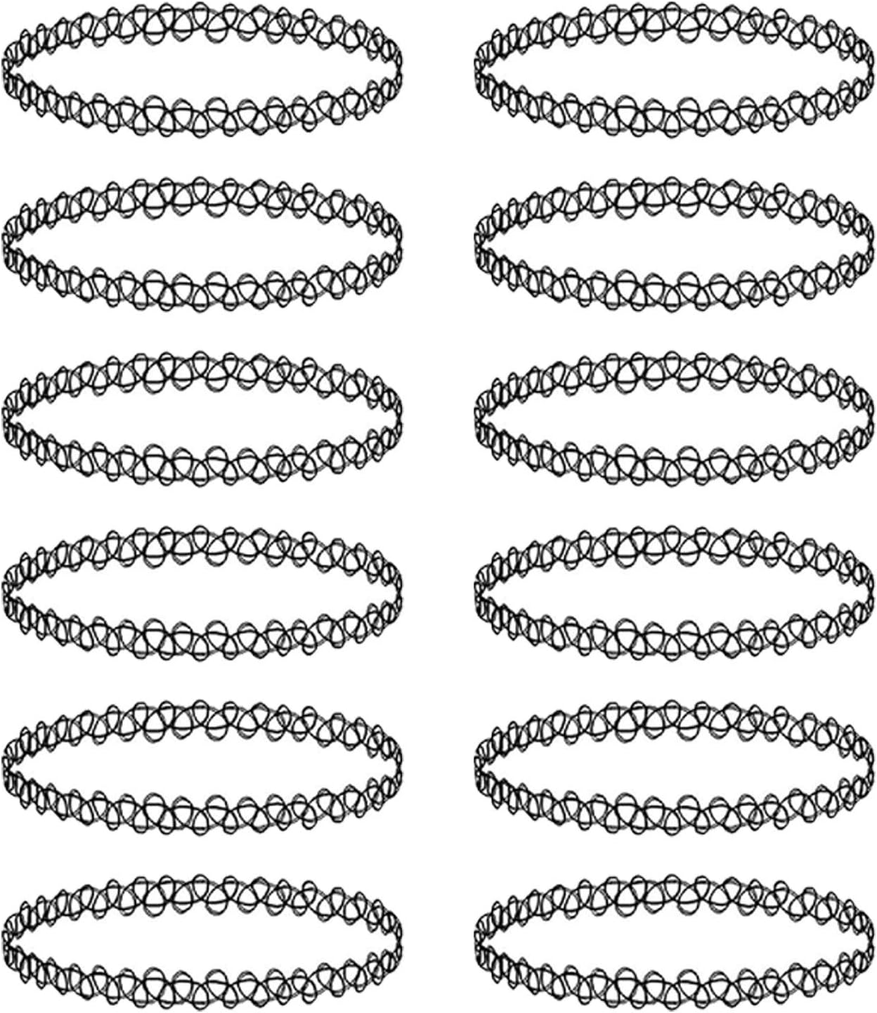 BodyJ4You 12PC Tattoo Choker Necklace - 90s Accessories 2000s Jewelry Y2K Fashion Vintage Trendy - Rainbow Goth Black Pink Green Blue White - Adjustable Stretchy Elastic Necklace Summer Vacation Set
