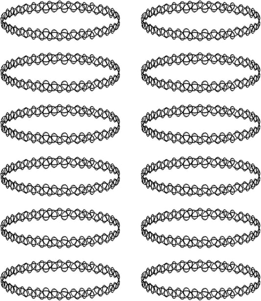 BodyJ4You 12PC Tattoo Choker Necklace - 90s Accessories 2000s Jewelry Y2K Fashion Vintage Trendy - Rainbow Goth Black Pink Green Blue White - Adjustable Stretchy Elastic Necklace Summer Vacation Set