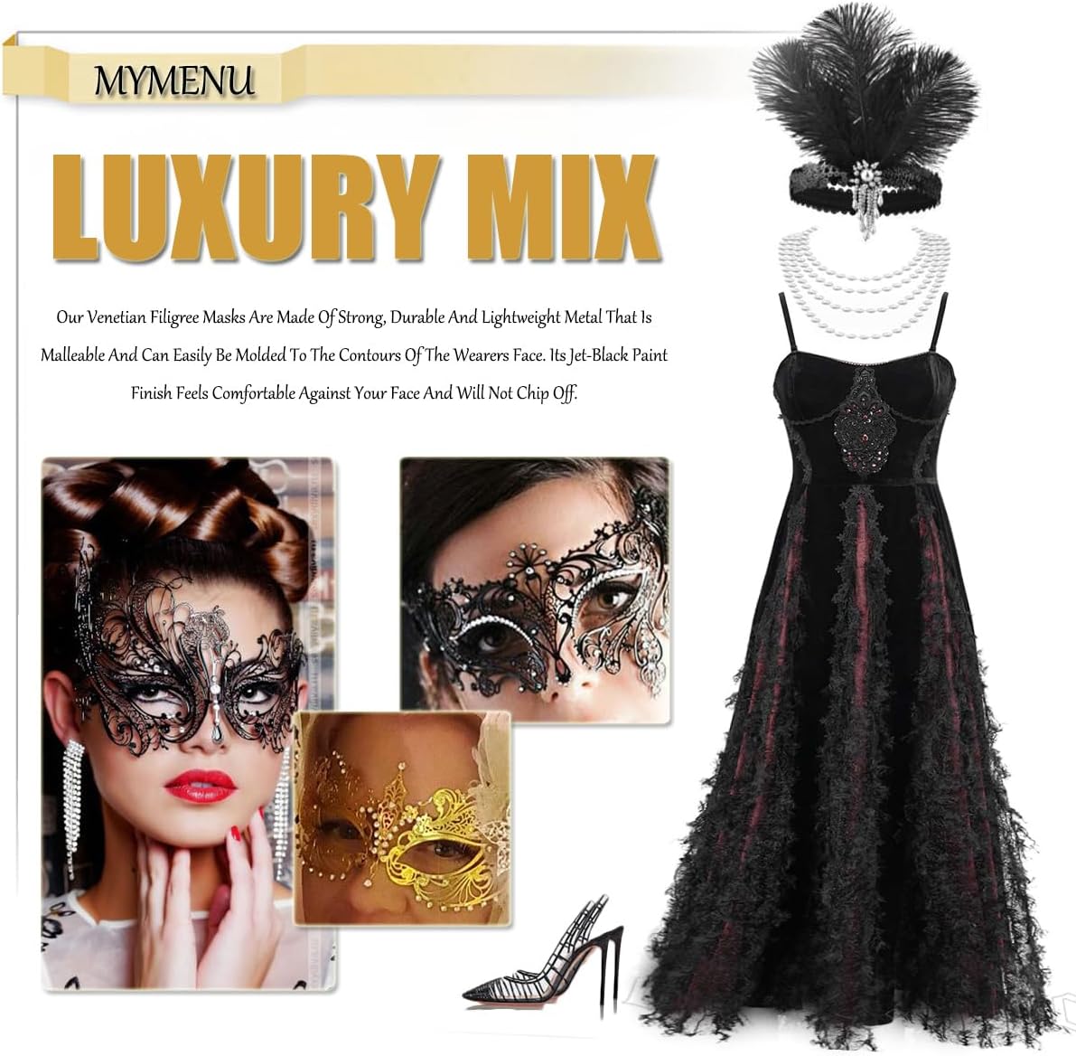 MYMENU Masquerade Mask for Women Shiny Rhinestone Metal Mask Venetian Mask for Party Prom Ball