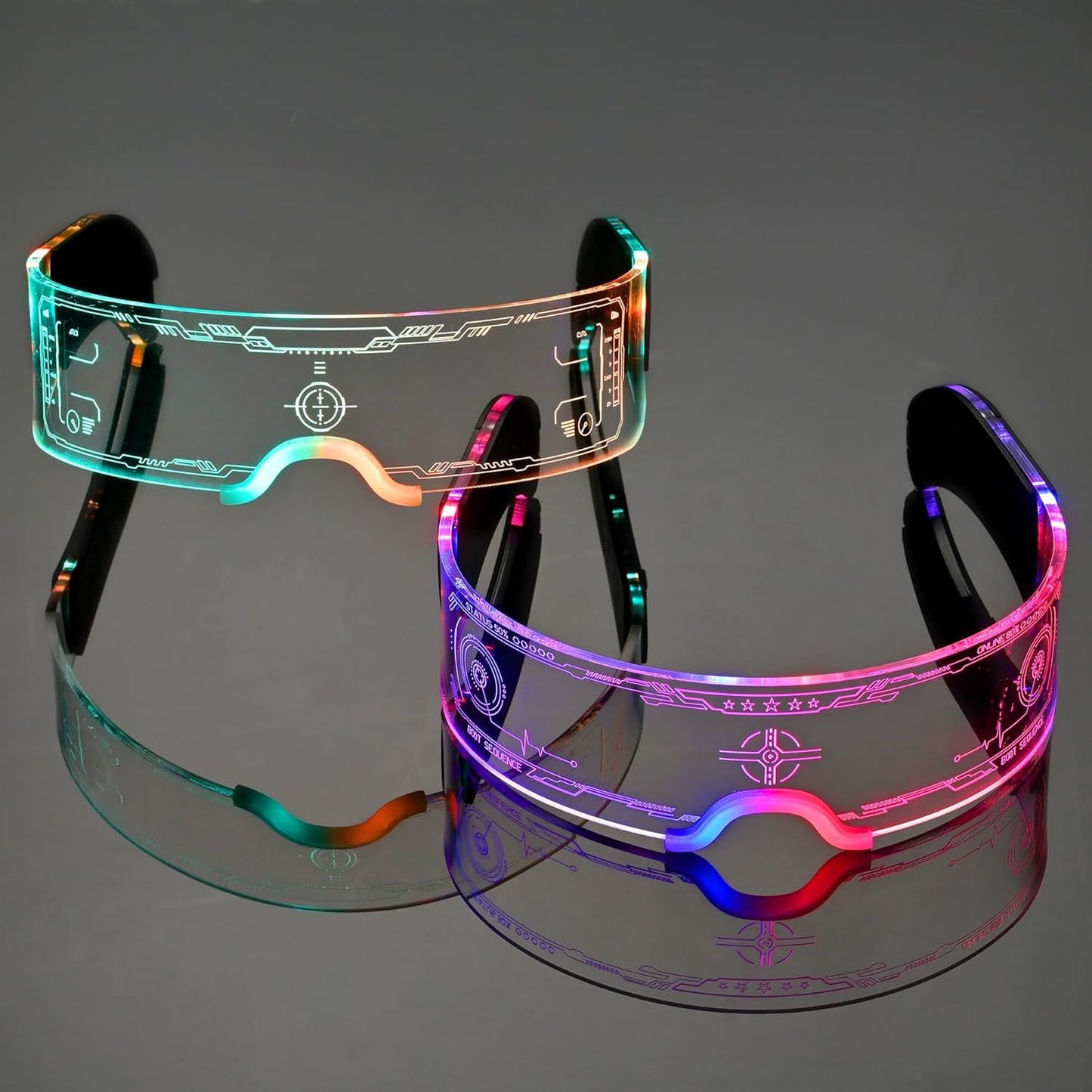 2 pack Light Up Glasses For Party LED Glass for Adult Kids MultiColor Futuristic Sunglasses Rave Accesories 7 Colors Neon Glasses,Gifts(Vivid Style)