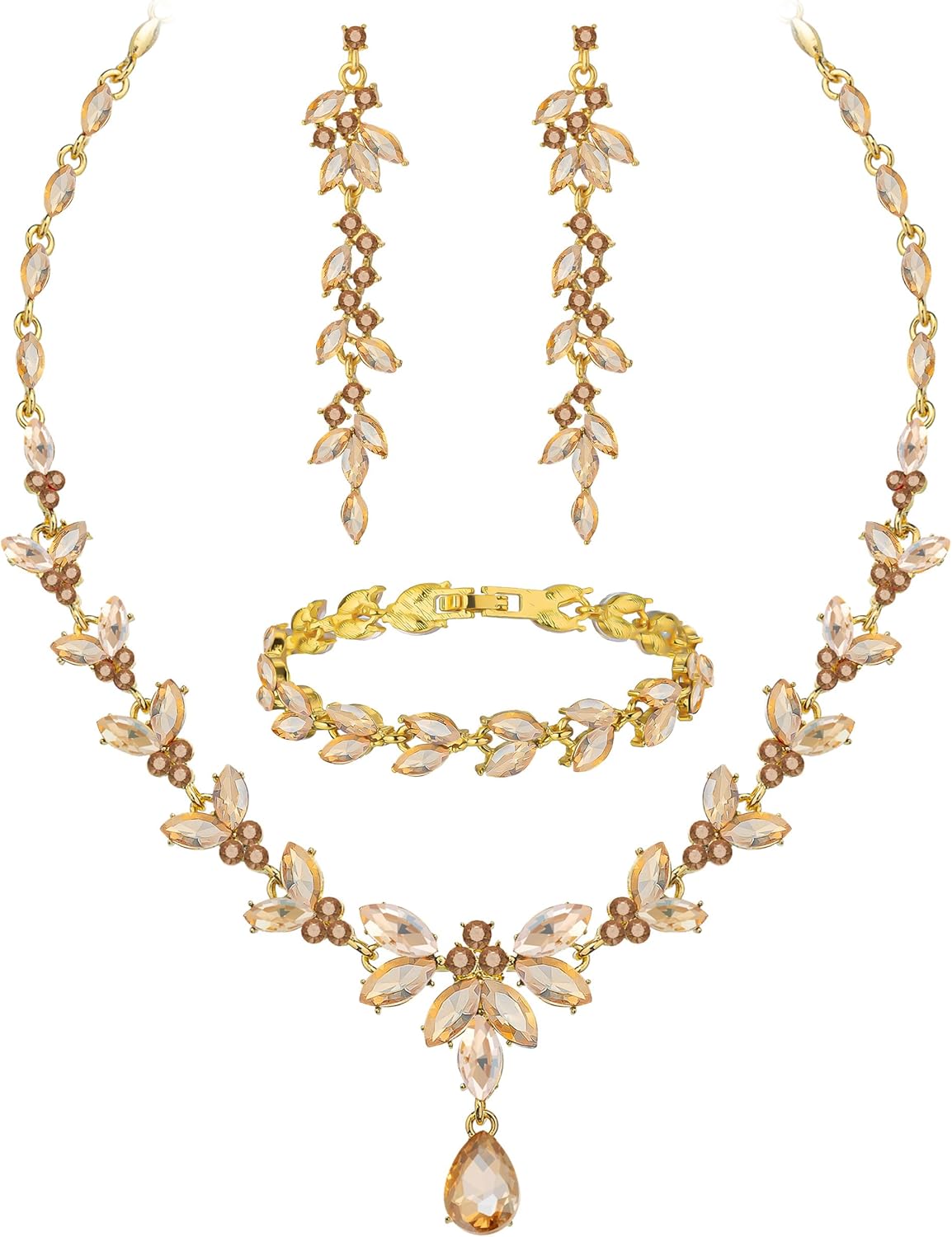 Wedding Jewelry Sets for Bride Bridesmaid Bridal Jewelry Set for Women Wedding Crystal Necklace Earrings Bracelet Set for Party Prom Jewelry