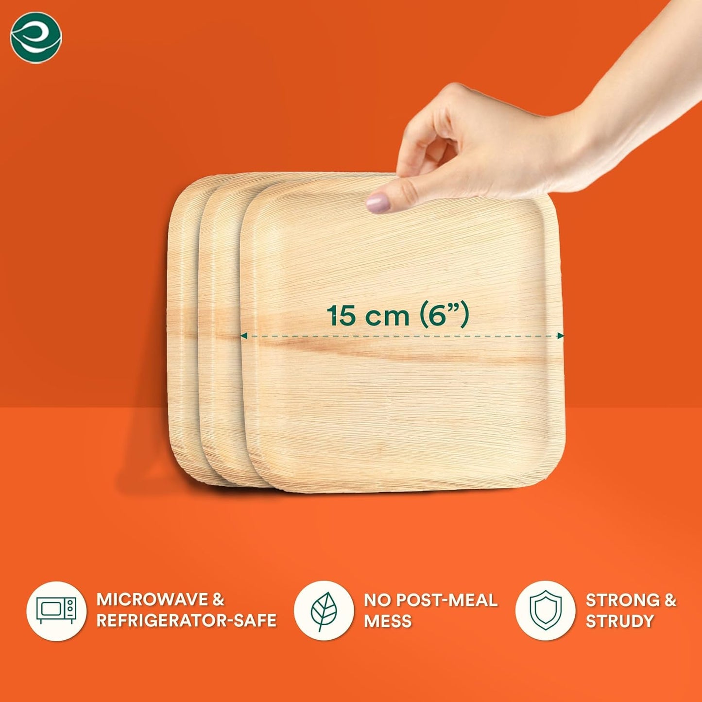 ECO SOUL 50 Count Square Palm Leaf Plates of 6 Inch - Disposable, Eco-Friendly, Biodegradable Bamboo Plates - Perfect for Parties, Catering, Weddings & Large Events