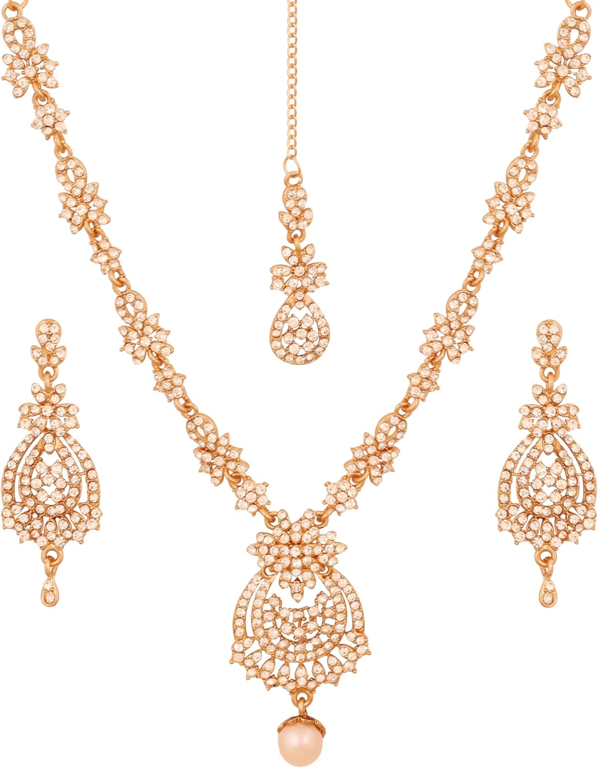 Touchstone Indian jewelry sets for women maang tikka wedding guest gold necklace bollywood jewellery set pageant elegant prom bride accessories western crystal chunky rhinestone necklaces