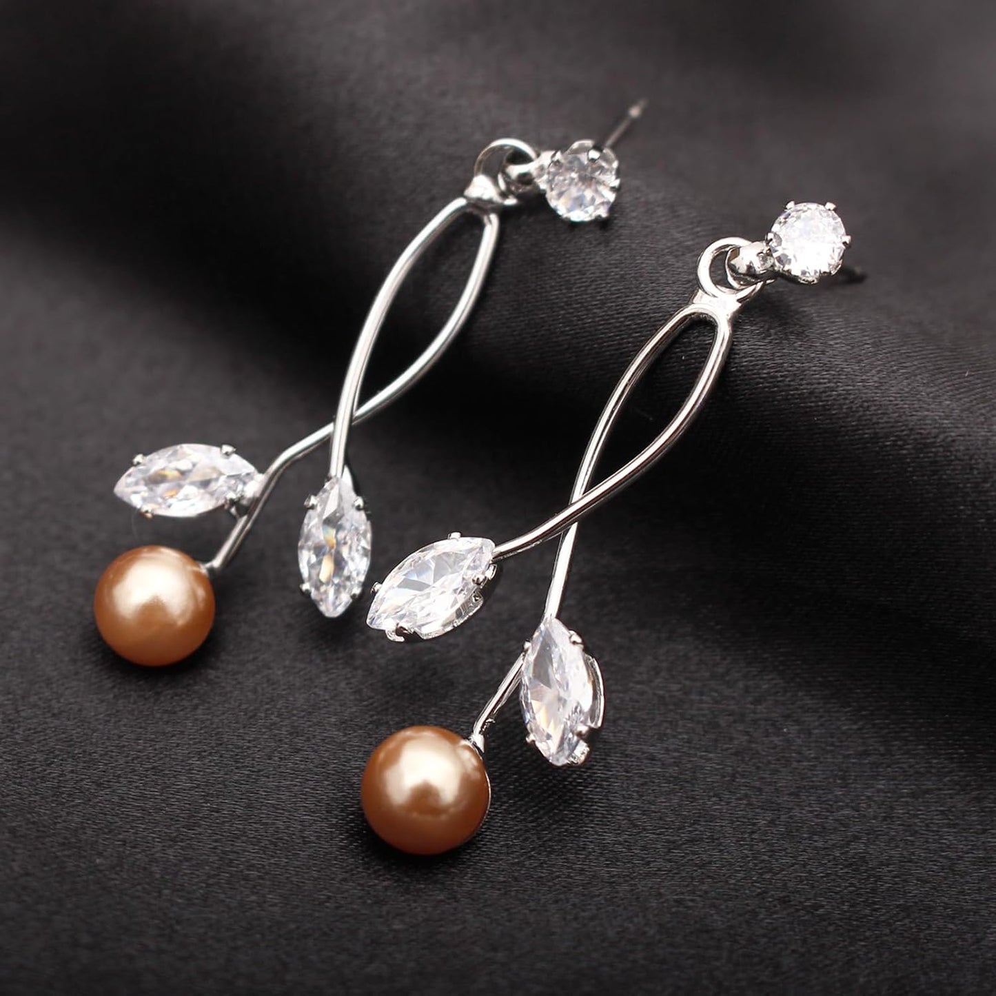 Luxury Cubic Zirconia Aurtrian Crystal Pearl Floral Necklace Dangle Earrings Wedding Bridal Jewelry Set Birthday Gifts for Her