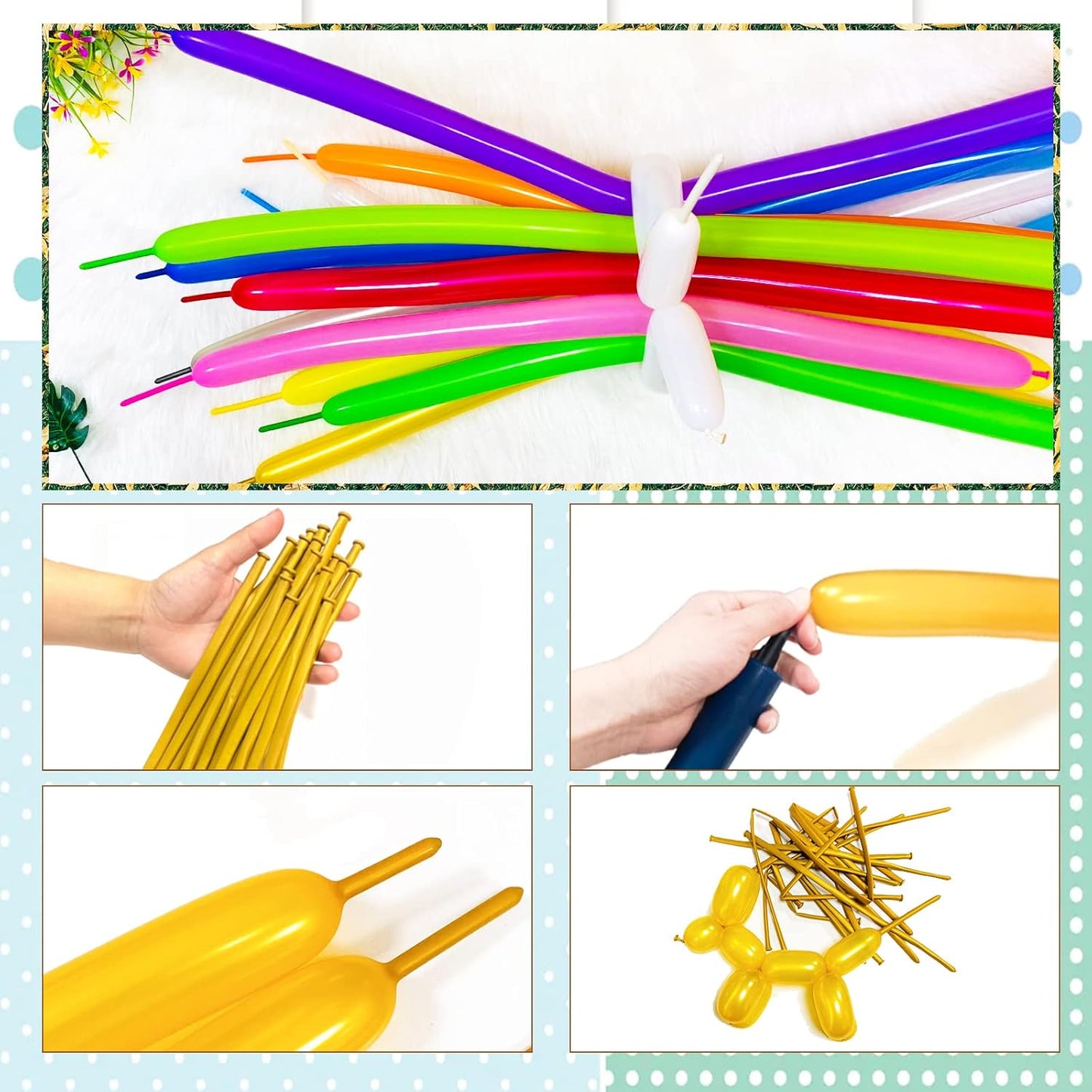 Gold 260 Balloons Thickened Shine Latex, Gold Long Balloons for Balloon Animals, 100Pcs Gold Long Skinny Balloons for Animala Twisting Wedding Kid's Party Suppies Decor.