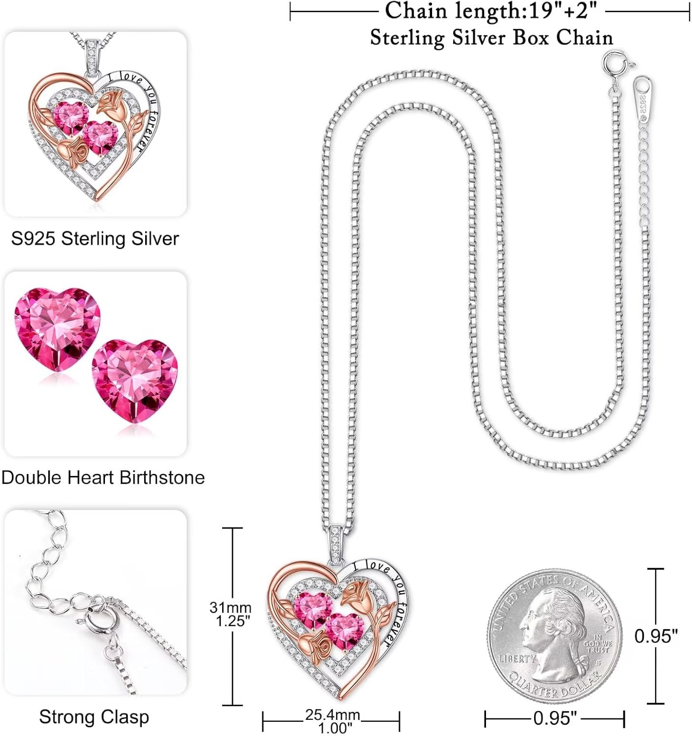 Iefil Birthstone Necklace for Women - Sterling Silver Birthstone Necklace Anniversary Birthday Gifts for Her Wife Mom Daughter