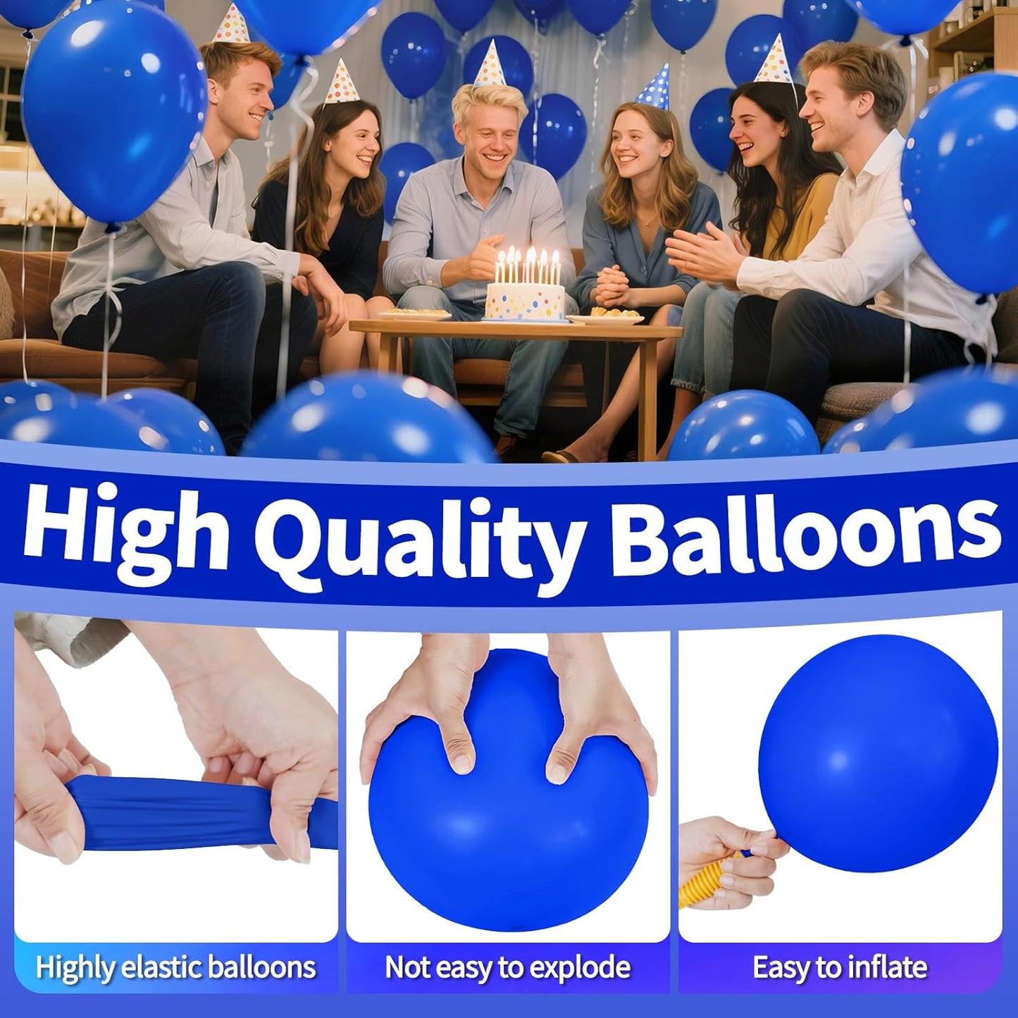 KAWKALSH Blue Balloon 110pcs, 12 Inch Thickened Latex Party Balloons Helium Bright Color for Birthday Baby Shower Wedding Party Supplies Arch Garland Decoration