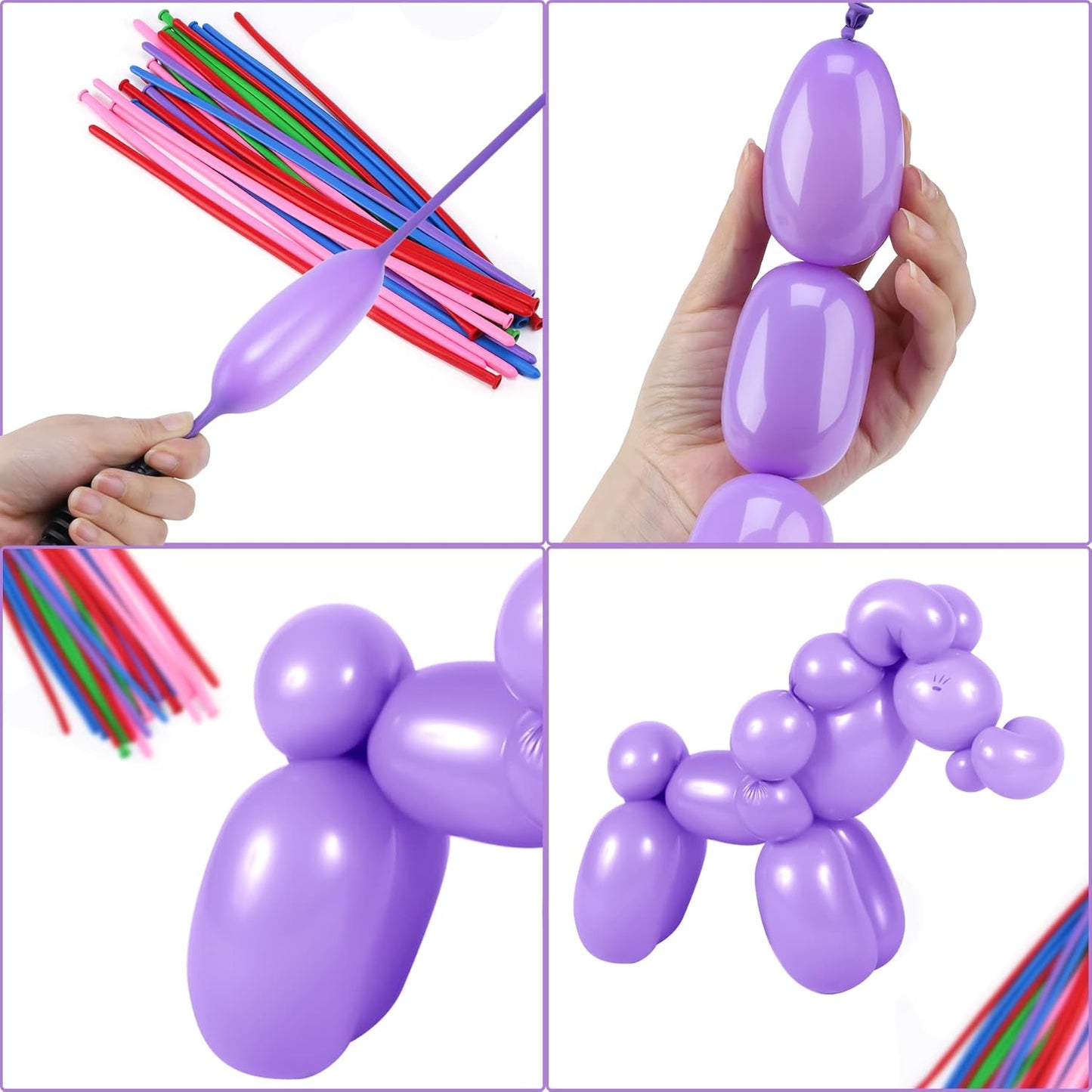 100Pcs 260 Balloons qualatex with 1 Hand Balloon Pump Kit, Professional Premium Quality Twisting Magic Long Balloons Assorted Color to Make Animal for Birthday Party Clowns Wedding Decorations