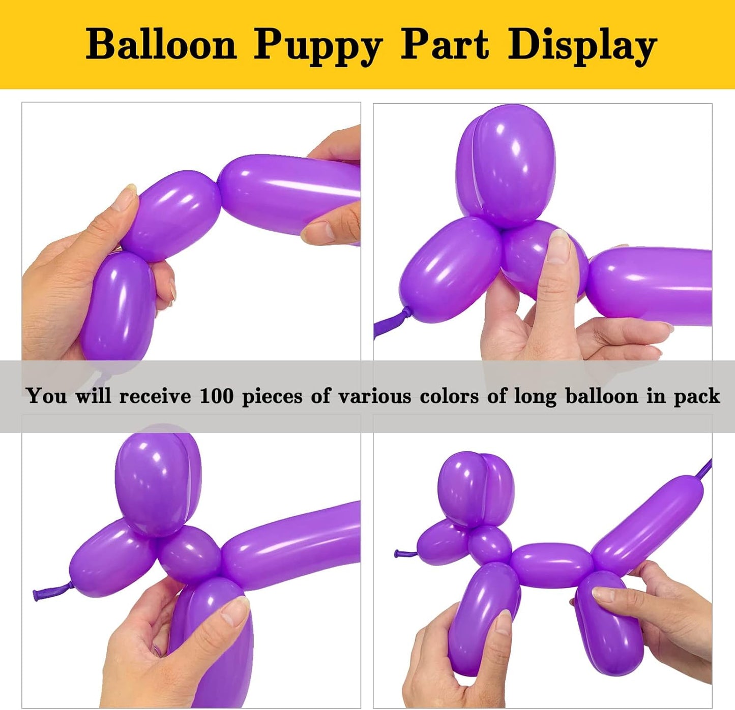 Purple 260 long Balloons 100 Pack Purple Modeling Long Magic Balloons Thickening Latex Twisting DIY Animal Balloon for Birthday Wedding Christmas Festival Party Decoration