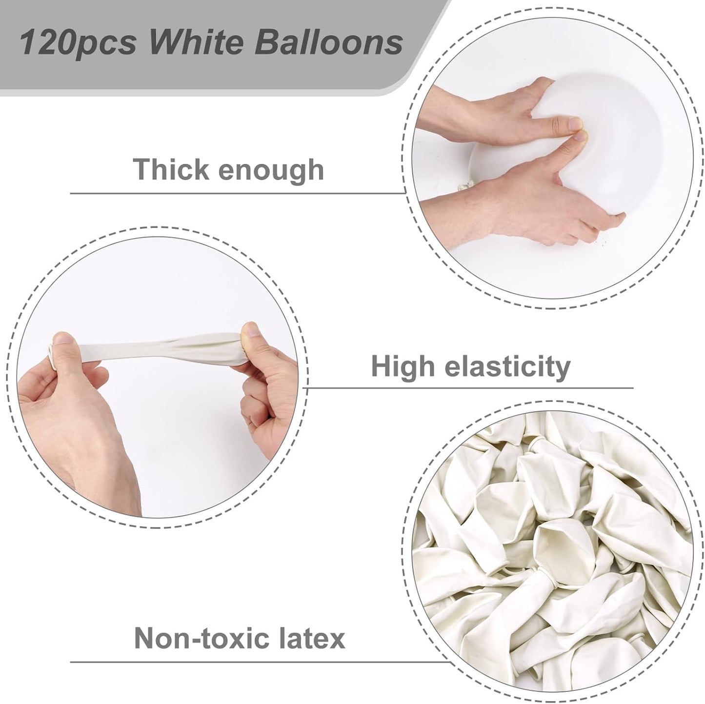 RUBFAC 120pcs 12 Inches White Latex Balloons, Matte White Ballons for Birthday Baby Shower Engagement Bridal Shower Party Wedding Party Supplies Garland Arch Decoration