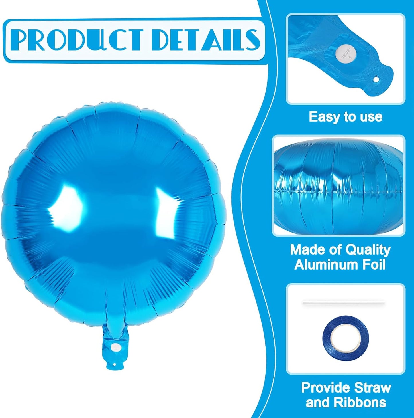 20 Pcs Blue Round Shaped Balloons,18 Inch Round Foil Balloon,Giant Round Mylar Balloon Helium Balloons for Birthday Party Baby Shower Wedding Decorations (Blue)