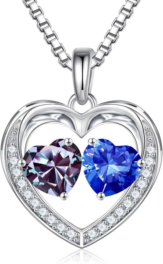 Iefil Christmas Gifts for Wife - 925 Sterling Silver Birthstone Necklace, Anniversary Birthday Gifts for Women, Stocking Stuffers for Women Wife Mom Daughter