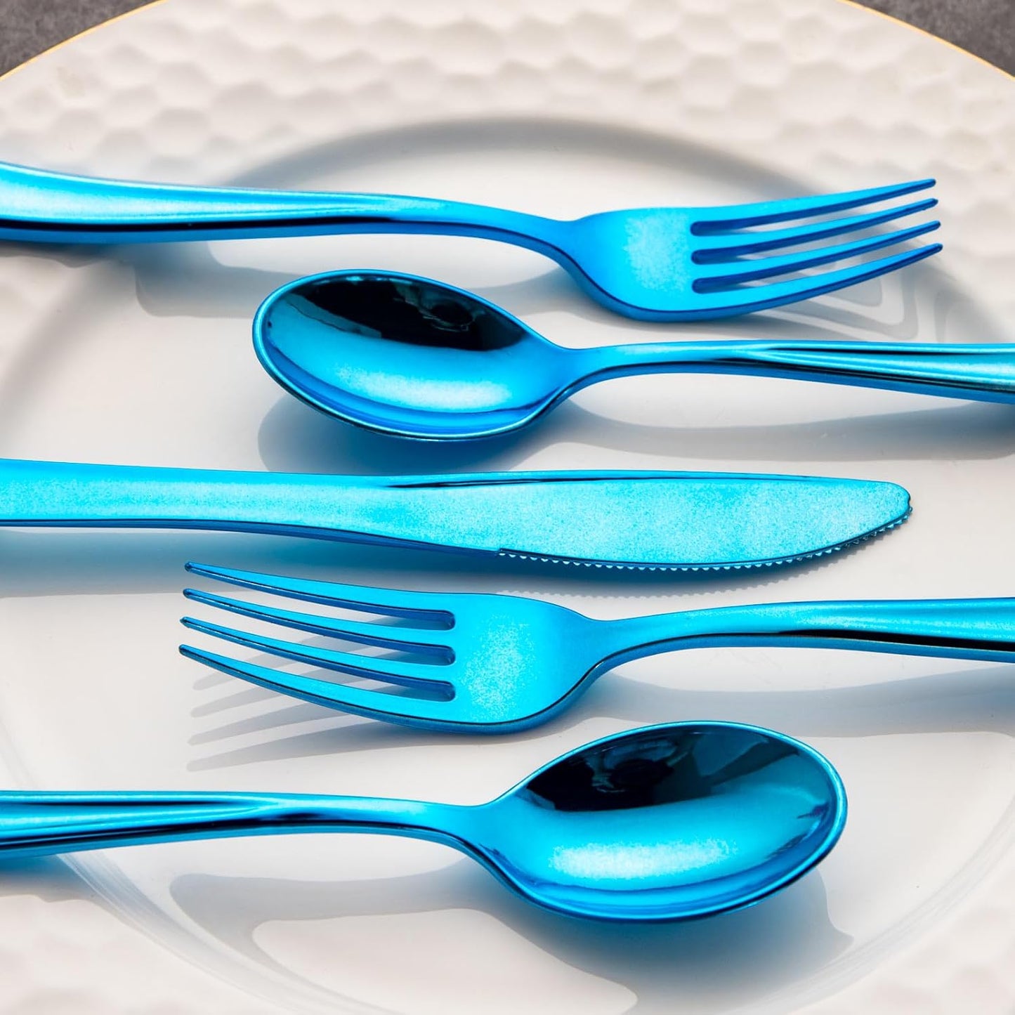 Supernal 240pcs Blue Plastic Silverware,Party Disposable Utensils,Plastic Silverware Heavy Duty Include 80 Forks,80 Knvies,80 Spoons,Premium Disposable Cutlery Shine Blue for Birthday,Party