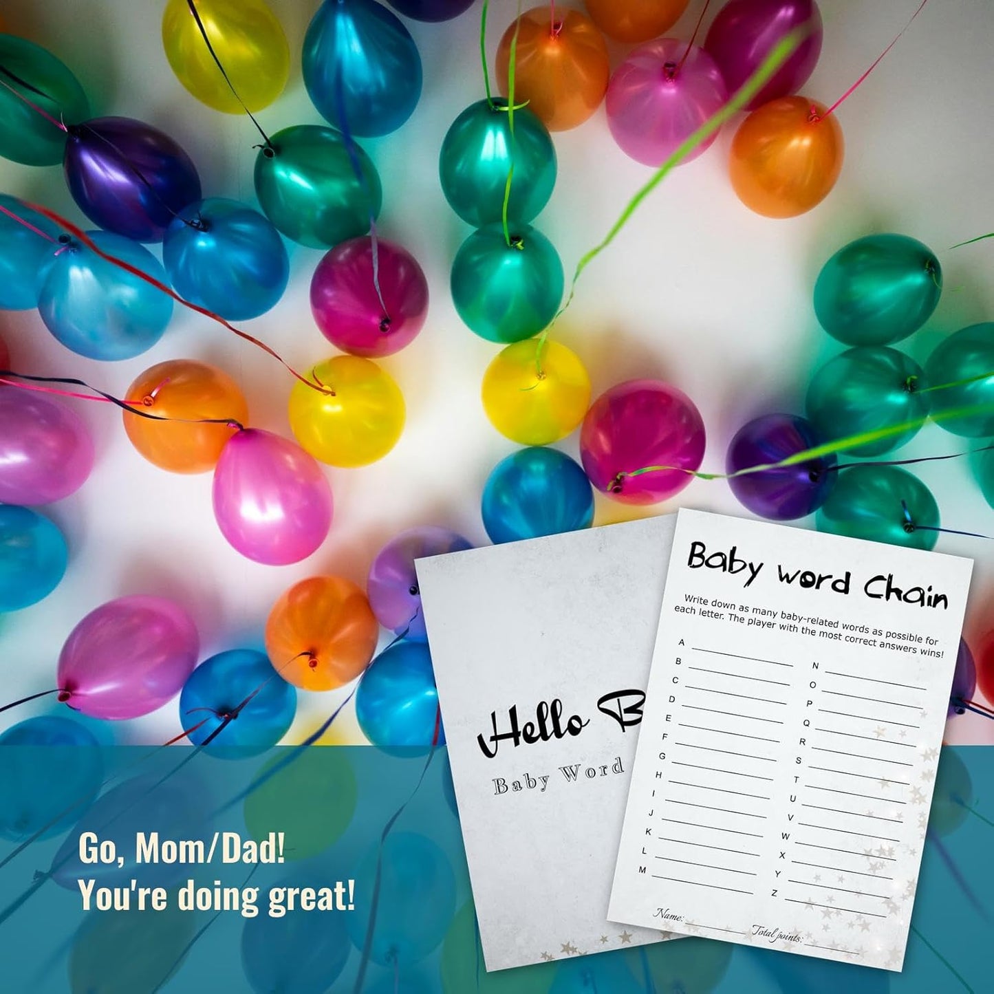 Baby Shower Word Chain Trivia Game Cards - 30 Player Minimalist with Answer Keys, Light Gray Star Design, Instant Fun (Word Chain)
