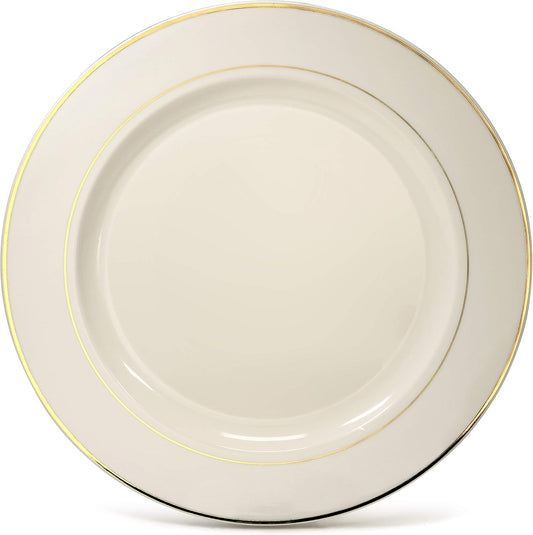 " OCCASIONS " 40 Piece Chargers pack Wedding Party 12'' Disposable Plastic Charger Plates/Chargers (Ivory & Gold Rim)