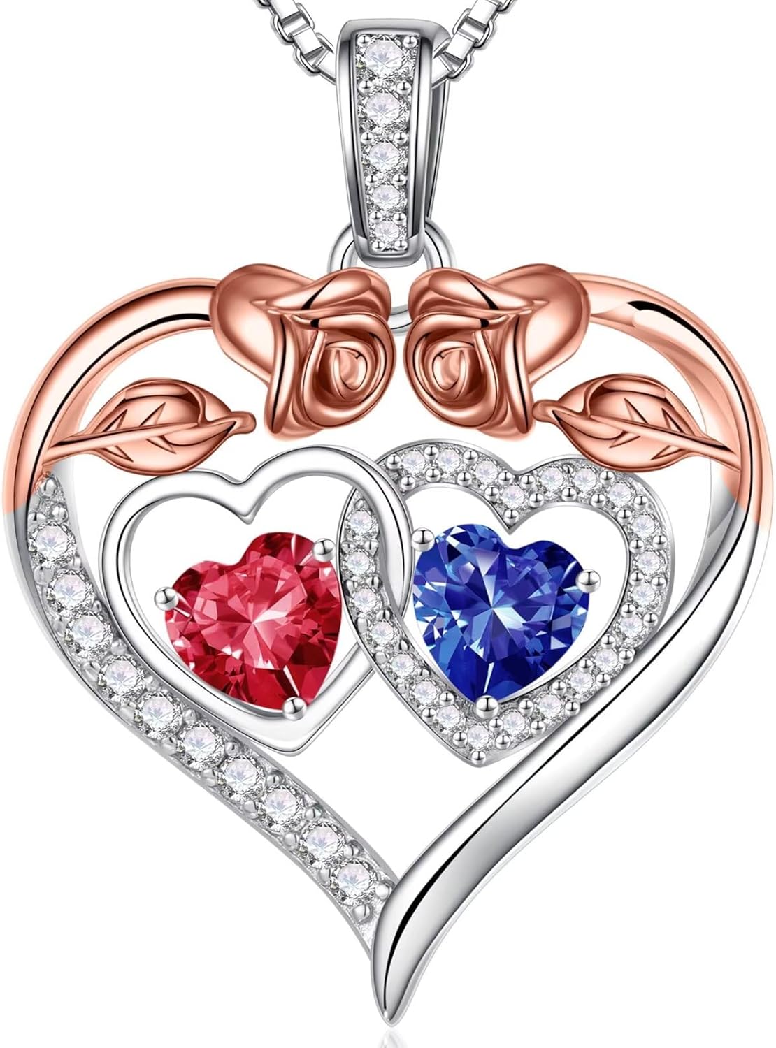 Iefil Double Birthstone Necklace Gifts for Wife Girlfriend Her Women, Birthstone Jewelry Gemstone Valentines Birthday Gifts for Her Women Wife Mom Grandma