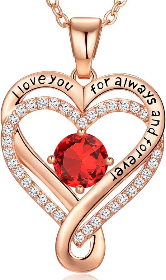 18K Rose Gold Infinity Love Heart Birthstone Necklace for Women Wife, Anniversary for Women Wife Birthday Gift for Her Girlfriend Mom Daughters, I Love You Women's Jewelry S925 Sterling Silver