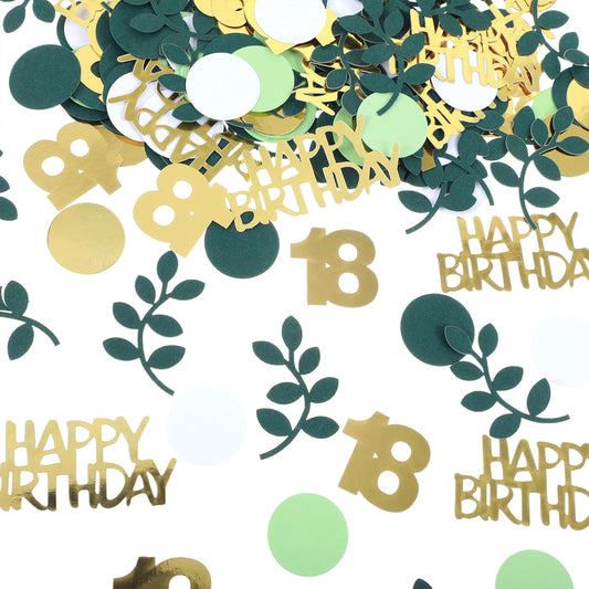 Sage Green 18th Happy Birthday Cake Confettis, 18th Table Decorations Confettis, Green Gold Foil Confetti Decorations, Gold Birthday Cake Confetti for Birthday Party Anniversary Wedding, 100 Pcs