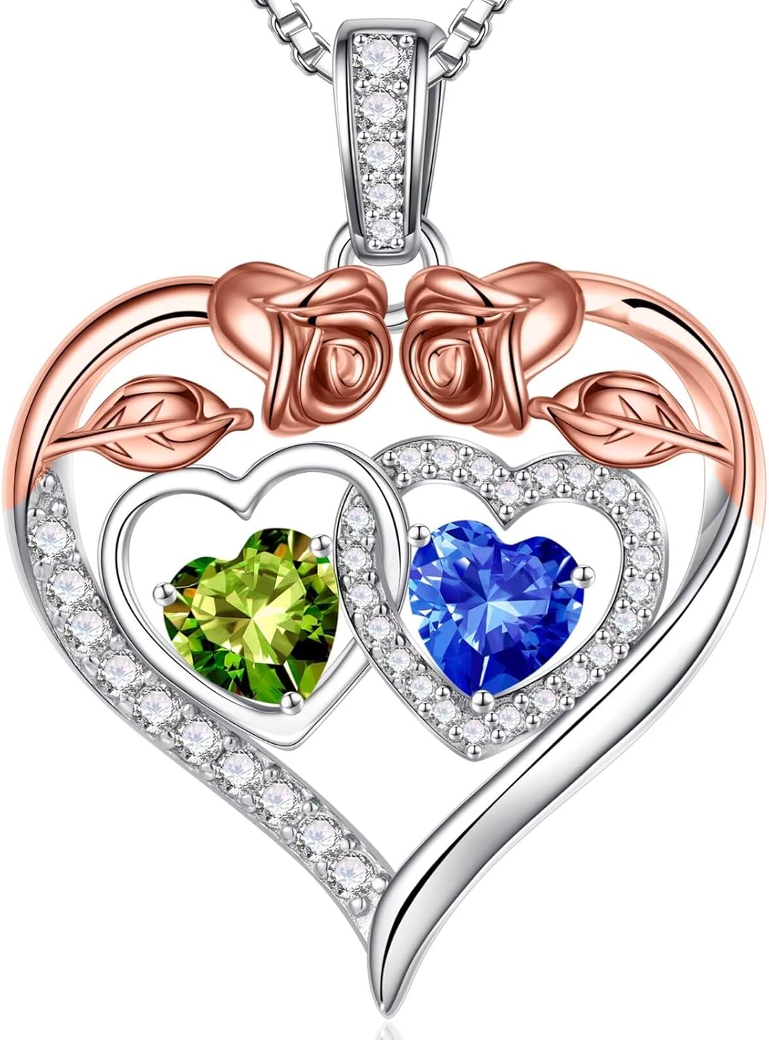 Iefil Double Birthstone Necklace Gifts for Wife Girlfriend Her Women, Birthstone Jewelry Gemstone Valentines Birthday Gifts for Her Women Wife Mom Grandma