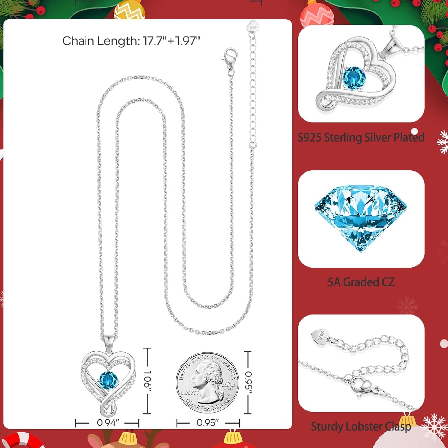 18K Rose Gold Infinity Love Heart Birthstone Necklace for Women Wife, Anniversary for Women Wife Birthday Gift for Her Girlfriend Mom Daughters, I Love You Women's Jewelry S925 Sterling Silver