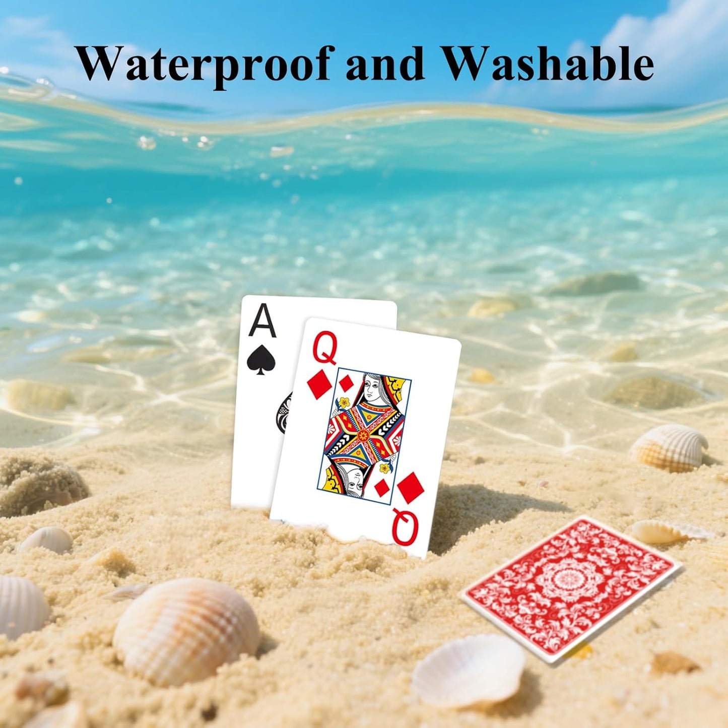 Plastic Playing Cards Waterproof Cards Poker Card 2 Pack Playing Card Large Print for Adults Seniors, Deck of Card Set Poker Cards for Beach Trip Pool Party Games (Blue & Red)