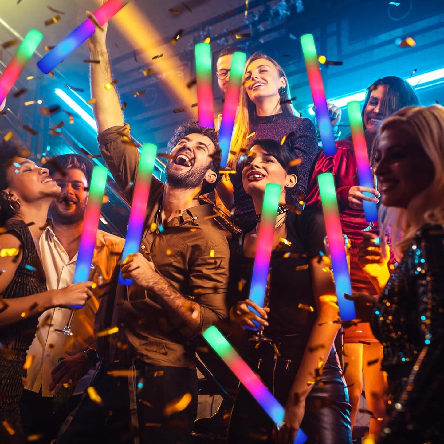 46 PCS Foam Glow Sticks with 3 Modes Colorful Flashing, Foam Light Up Sticks, LED Light Sticks, Glow Sticks Party Pack for Halloween, New Year, Wedding, Raves, Concert, Christmas