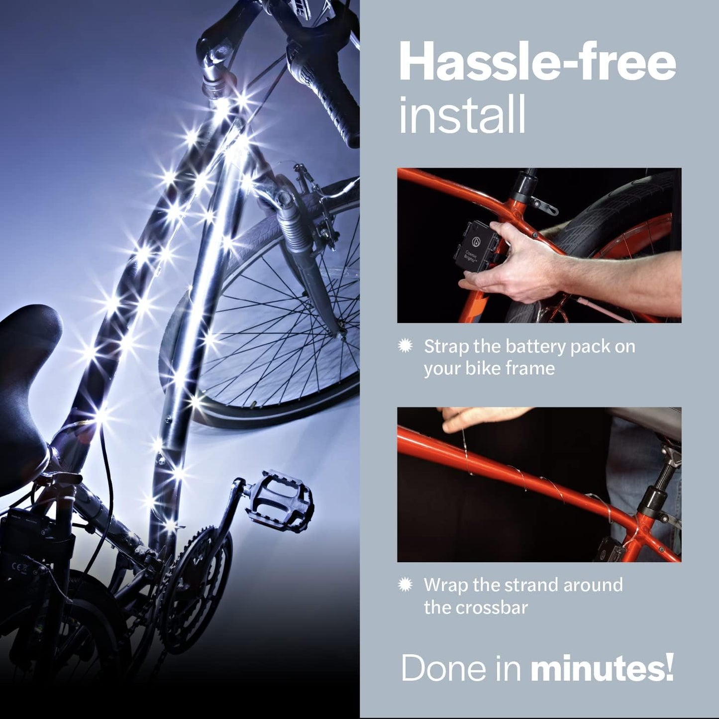 Brightz CosmicBrightz LED Bike Frame Rope Light - 6.5-Foot String Rope - Battery-Powered with On/Off Switch - Ultra Bright Color Keeps Your Ride Fun and Safe for Kids, Teens, & Adults