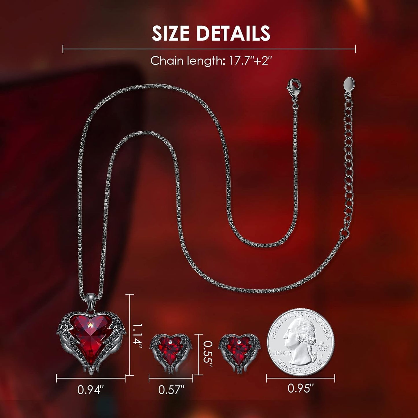 CDE Mothers Day Jewelry Set for Women, Angle Wing Heart Pendant Necklaces and Earrings with Birthstone， Birthday/Anniversary Christmas Jewelry Gift for Women Wife Her