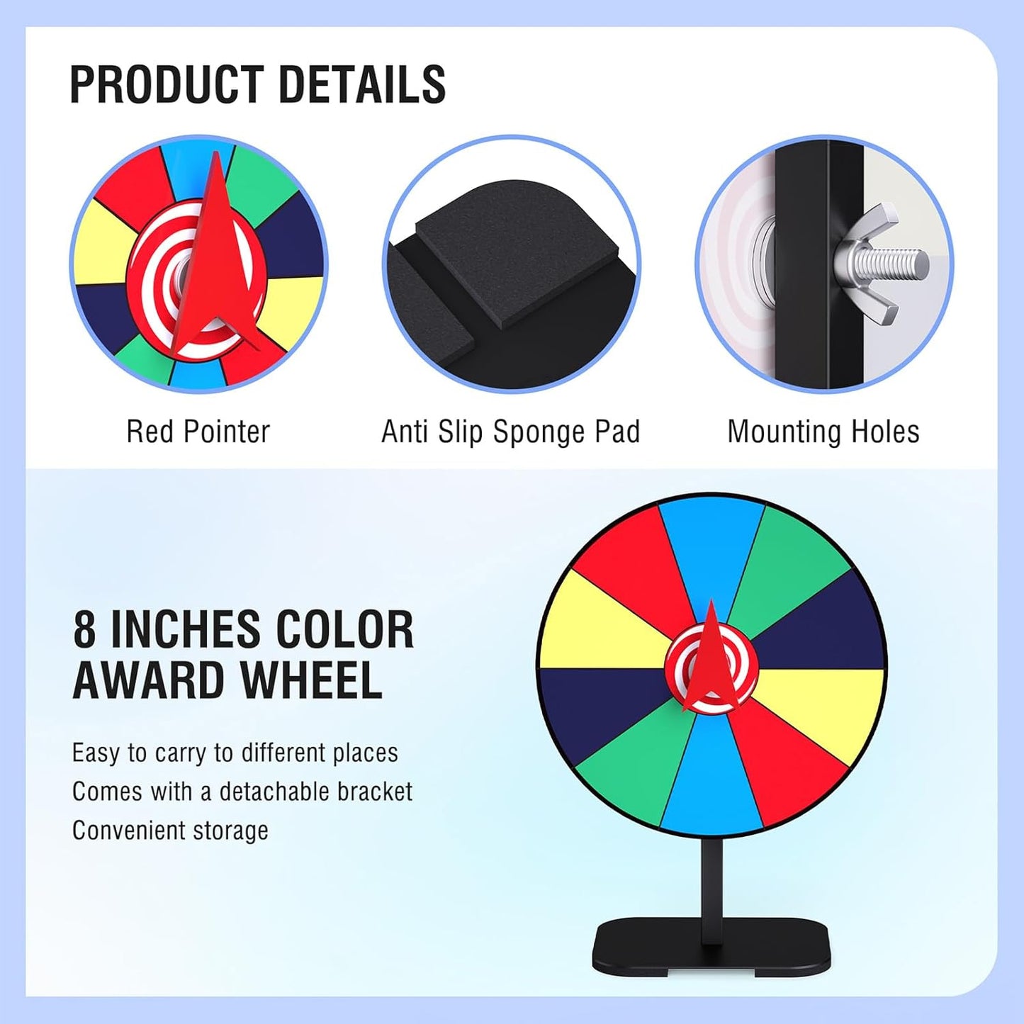 8 Inch Prize Wheel Spinner with Stand, Dry Erase Spinning Wheel for Prizes with Marker and Cloth Used for Wiping, Spin The Wheel Game for Home Parties, Trade Shows & Classroom Activities