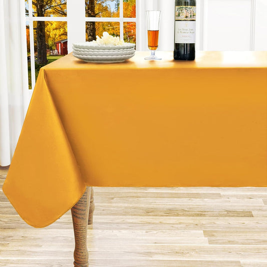homing Square Vinyl Tablecloth, Waterproof Spillproof Plastic Flannel Backed Table Cloth, Wipe Clean Table Cover for Dining, Buffet Parties and Camping (Mustard Yellow, 54" x 54")