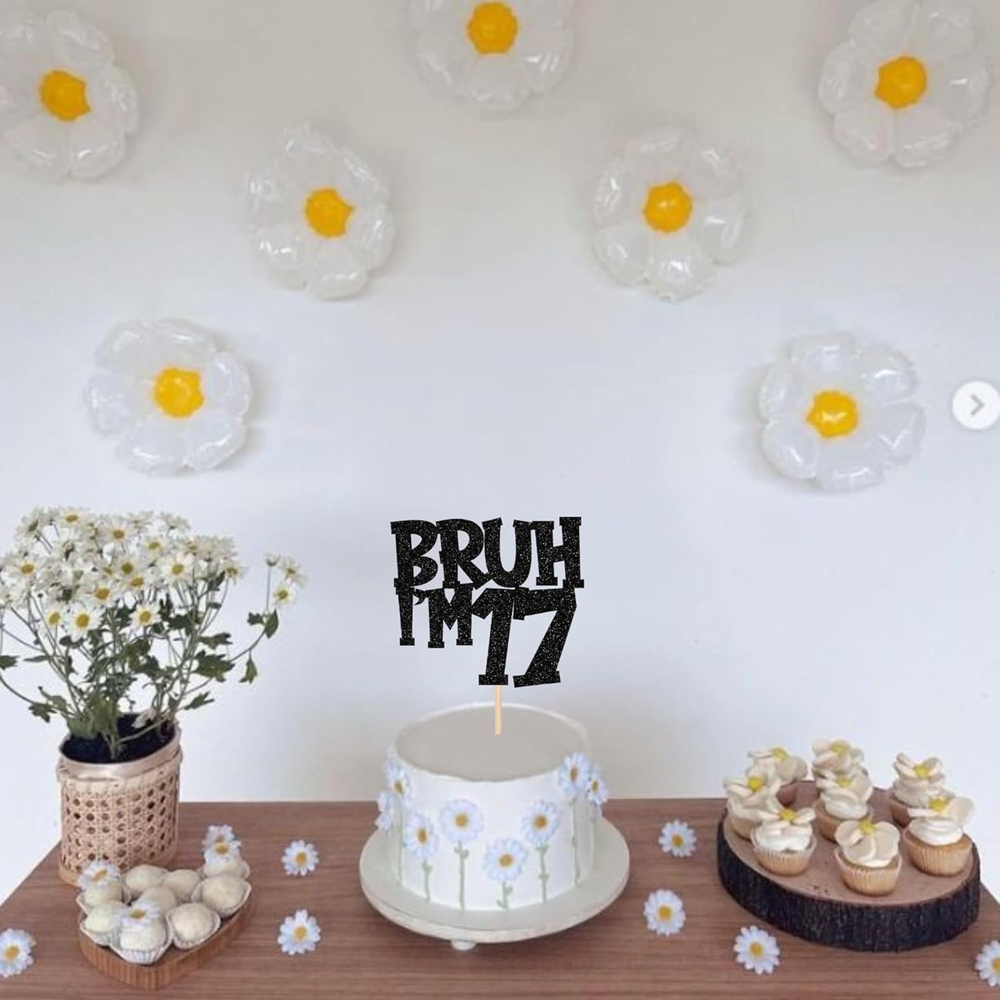 1 PCS Bruh I'm 17 Cake Topper Black Glitter Happy 17th Birthday Cake Pick Bro I'm 17 It's My 17th Birthday Cake Decoration for Cheers to 17 Years Birthday Party Decorations Supplies