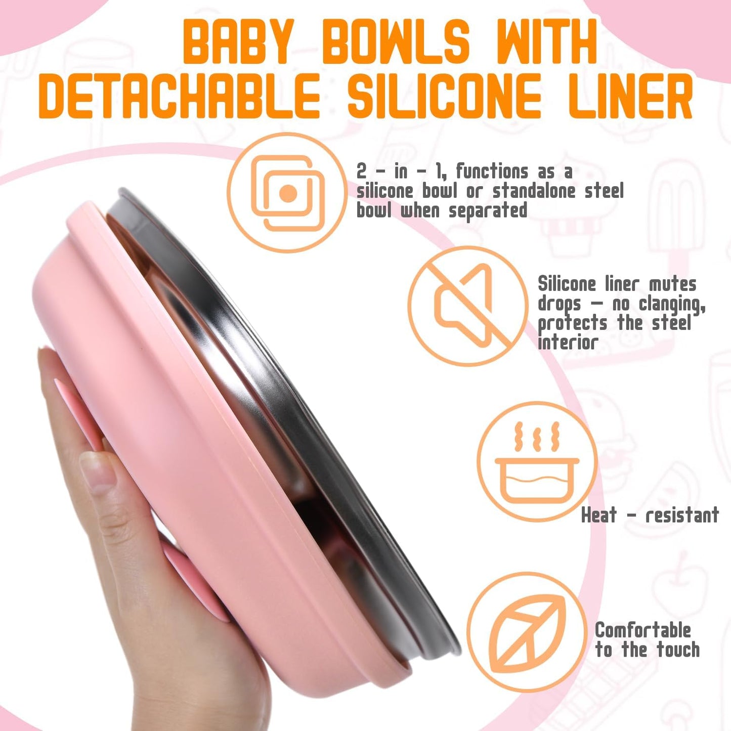 2 Pack Stainless Steel Kids Plates with Suction | 7.68" Spill-Proof High-Rim | 2 Spoons & Removable Sleeves | Microwave/Dishwasher Safe | BPA-Free, Non-Slip, Unbreakable Toddler Plates (Pink)