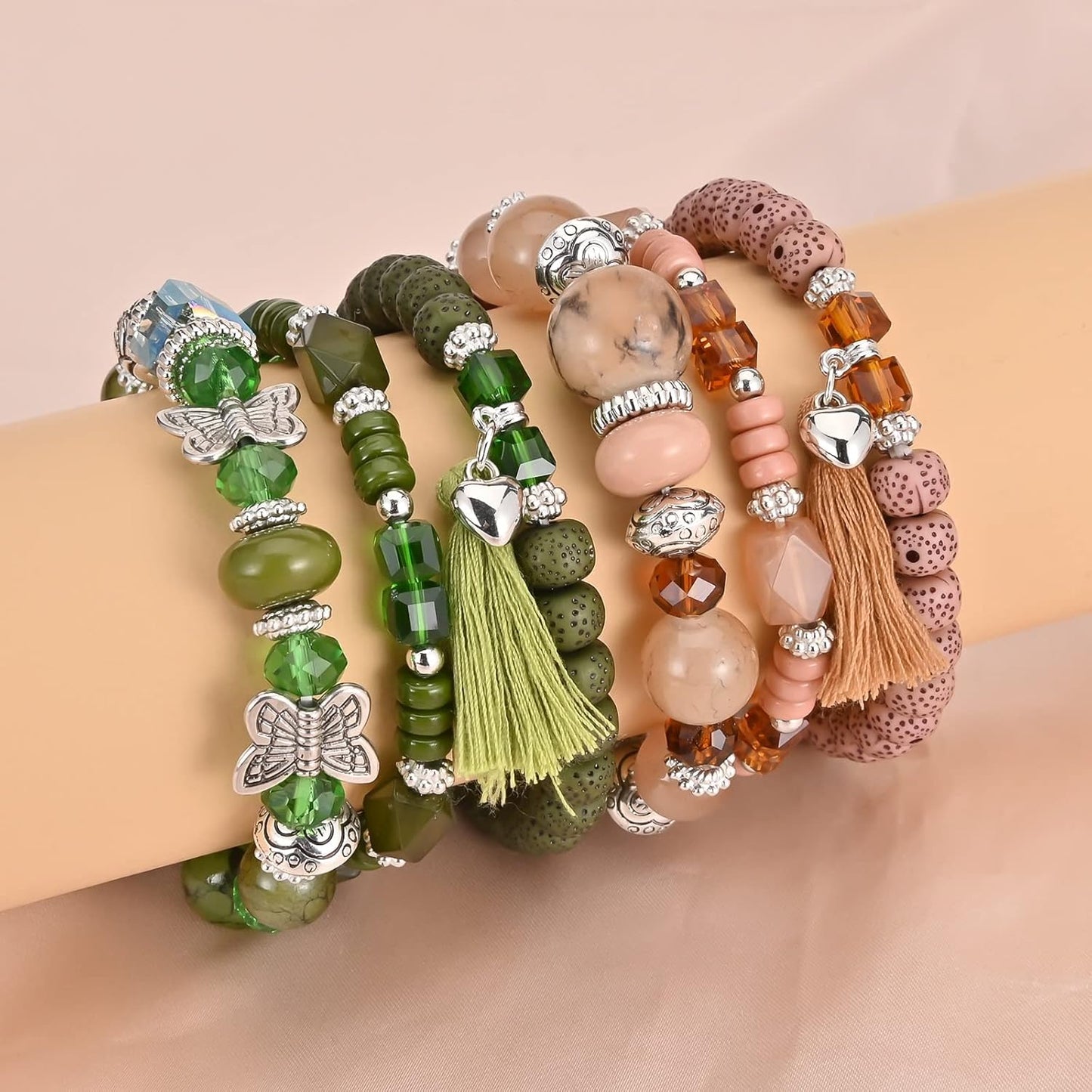 Bohemian Bracelet Sets for Women - 6 Sets Stackable Stretch Bracelets Multi-color Boho Jewelry for Women Hippie Bracelets Dainty Jewelry