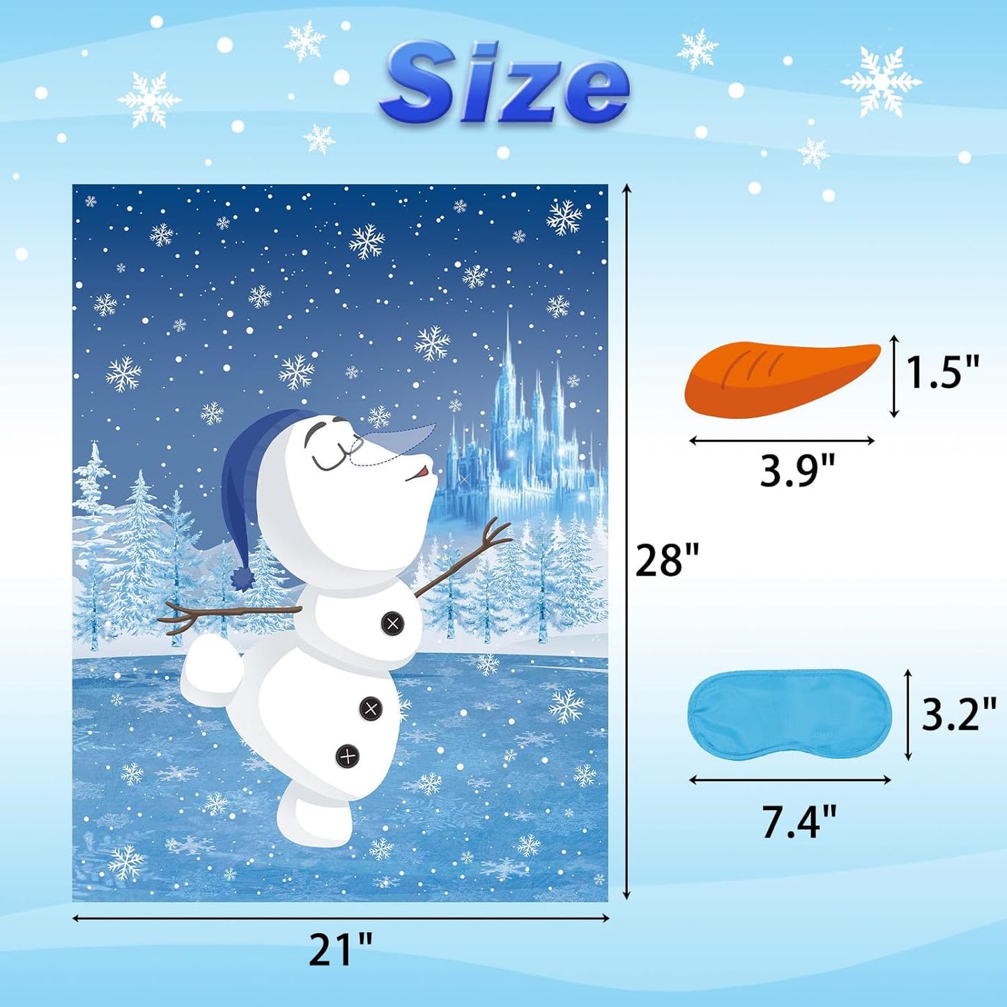 Pin The Nose on The Snowman Party Game with 24 PCS Nose Stickers and Two Eye Mask for Kids Christmas Game 21'' x 28'' (Snowman)