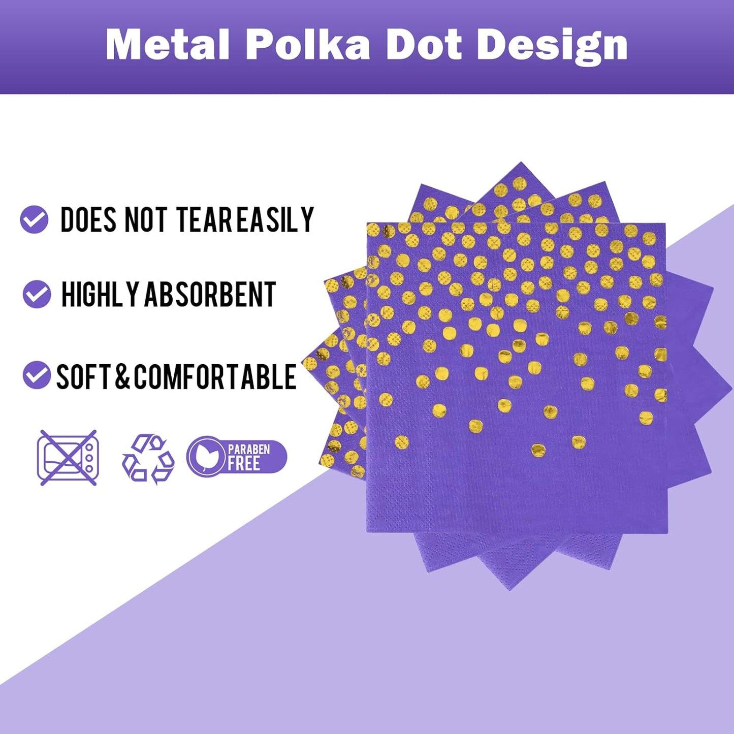 Purple and Gold Paper Plates- 100 Pack- 50 x 7 Paper Plates & 50 x 6.5 Napkins, Purple Plate and Napkins Party Supplies for Birthdays Receptions and All Occasions