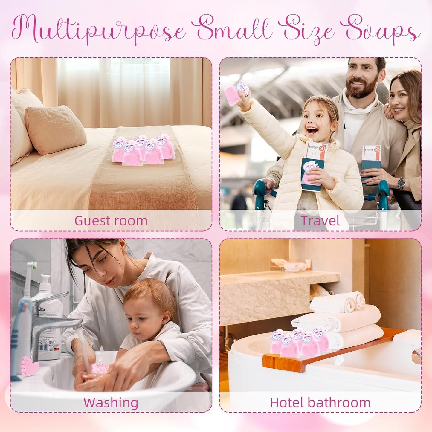 50 Sets Baby Shower Favors Refreshing Feet Soap Perfect for Guests Gifts with Organza Bags Thanks Cards Birthday Party Decoration Game Prizes（pink）