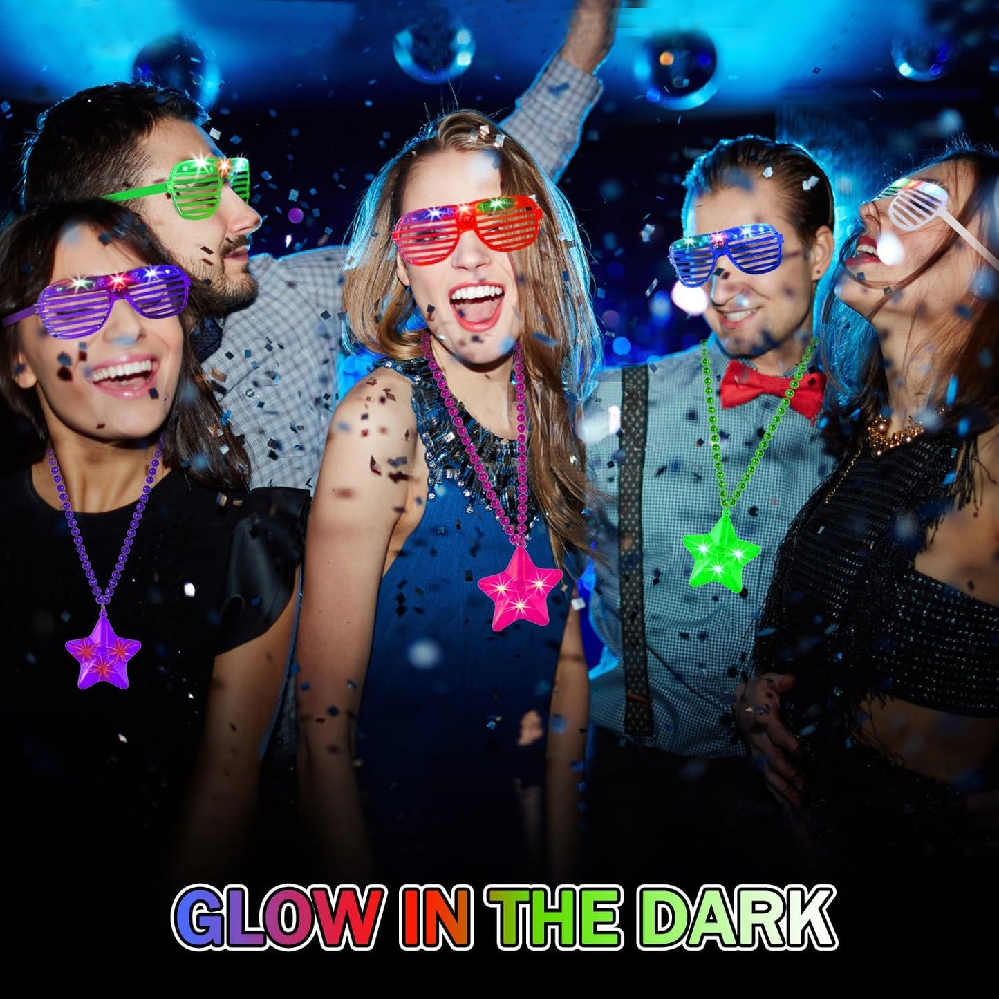 6 Pack Purple LED Glow Star Necklace Bulk Beaded Necklaces for Halloween Christmas Decorations Mardi Gras Party Favors