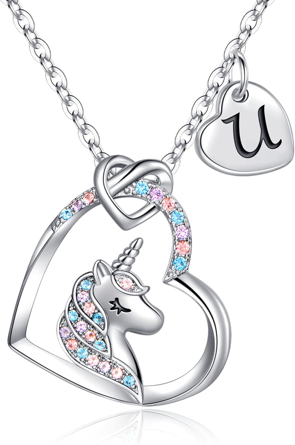 Hidepoo Stocking Stuffers for Teen Girls Kids - Colorful CZ Heart Pendant Initial Unicorn Necklaces for Girl Jewelry Birthday Gift Christmas Gifts for Grandkids Girls Kid