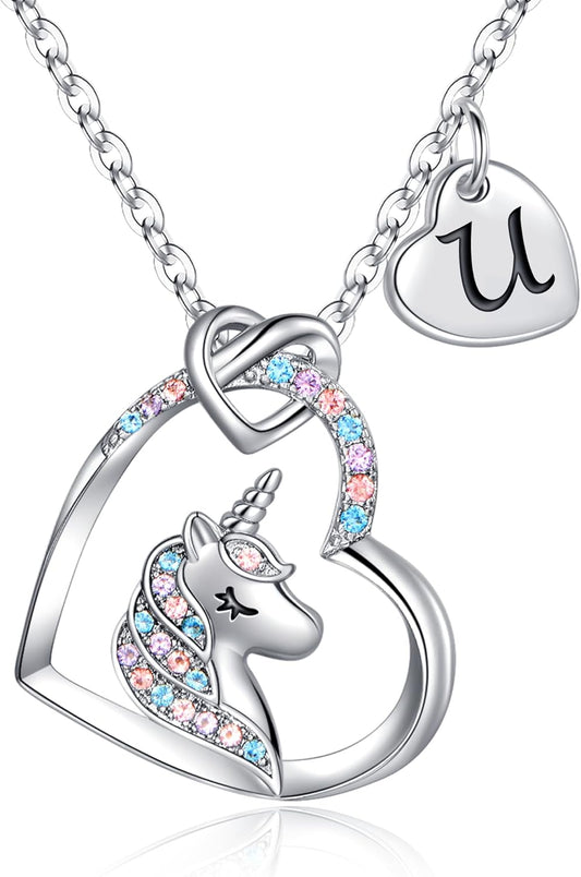 Hidepoo Stocking Stuffers for Teen Girls Kids - Colorful CZ Heart Pendant Initial Unicorn Necklaces for Girl Jewelry Birthday Gift Christmas Gifts for Grandkids Girls Kid