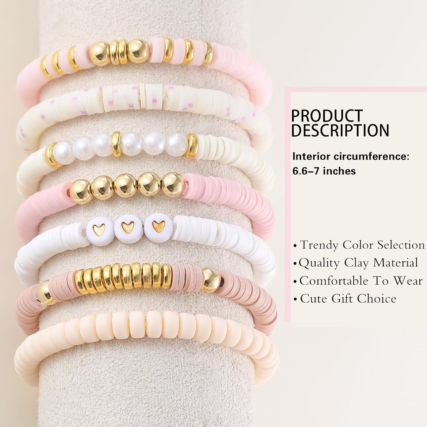 Friendship Bracelets Trendy Heishi Clay Bead Bracelets Stack Gold Beaded Stretch Bracelets for Women Boho Stackable Bracelets Bulk Cute Preppy Jewelry