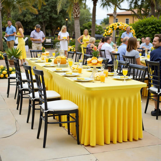 leegleri 4 Pack Yellow Spandex Table Clothes for 6 Foot Rectangle Tables, Wrinkle Free Fitted Table Cloth 6ft Stretch Tablecloths for Parties Weddings Birthday Banquet Baby Shower
