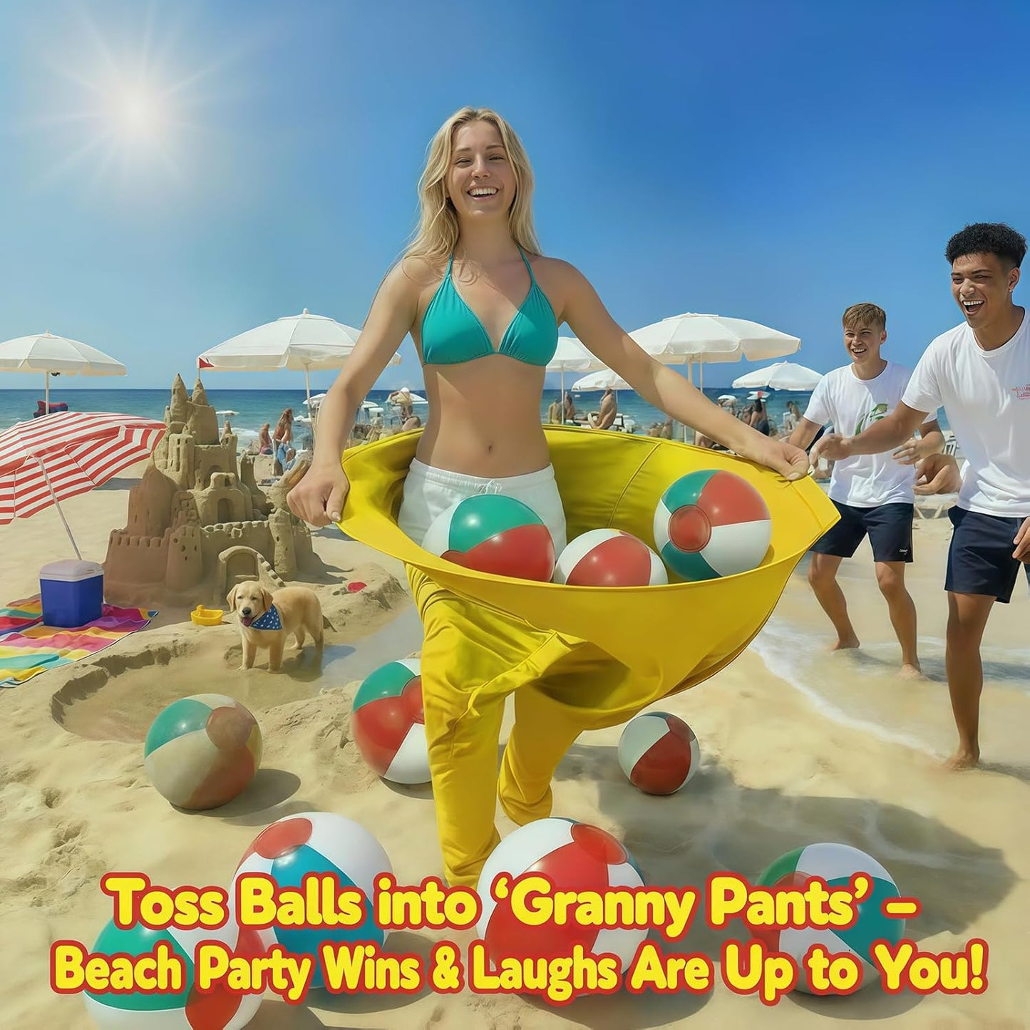 Giant Granny Pants Toss Game Set – Funny Outdoor Party Game with 6 Bouncy Balls & Air Pump | Hilarious Yard Toss Challenge for Families, Adults & Kids, BBQs, Team Events