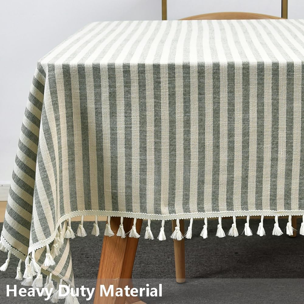 TruDelve Rectangle Cloth Tablecloths Olive Green Striped Tablecloth Boho Fabric Cotton Tablecloths Outdoor Table Cover Rectangle Tables (Green,70"x 55",Rectangular)