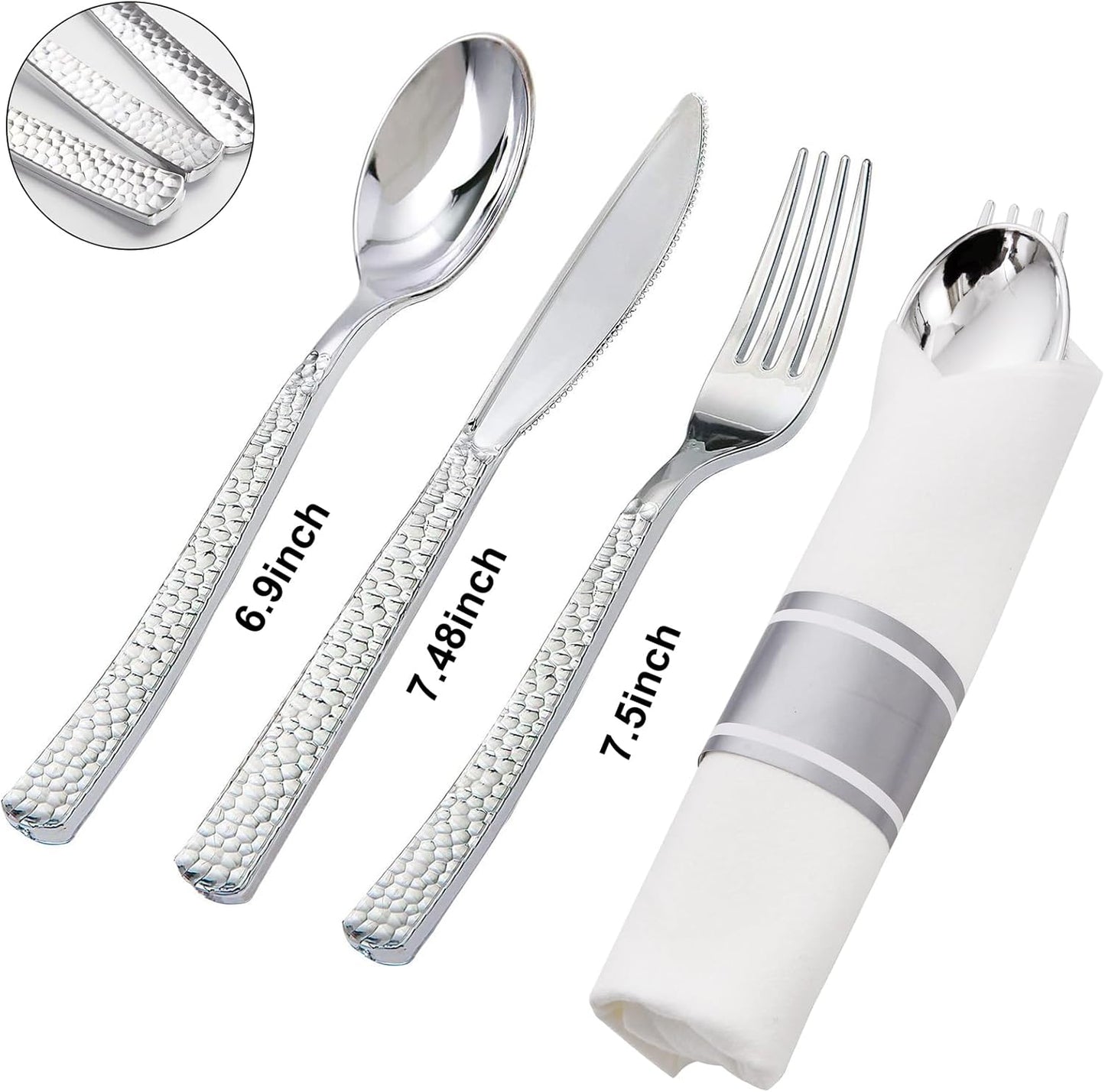 Supernal 60 Pack Pre-Rolled Silver Plastic Cutlery Heavy Duty Wrapped Silverware Disposable Premium Silver Plastic Silverware Forks and Spoons for Halloween Thanksgiving Christmas