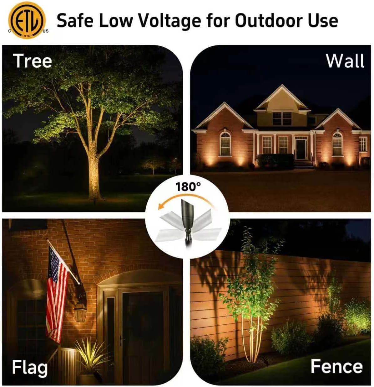 Gardenreet Landscape Spotlights Low Voltage - Brass 12V Outdoor Uplight LED, Wired Spot Lights IP65 Waterproof, Adjustable Focus Bronze for Exterior Garden Yard Tree House Without MR16 Bulb