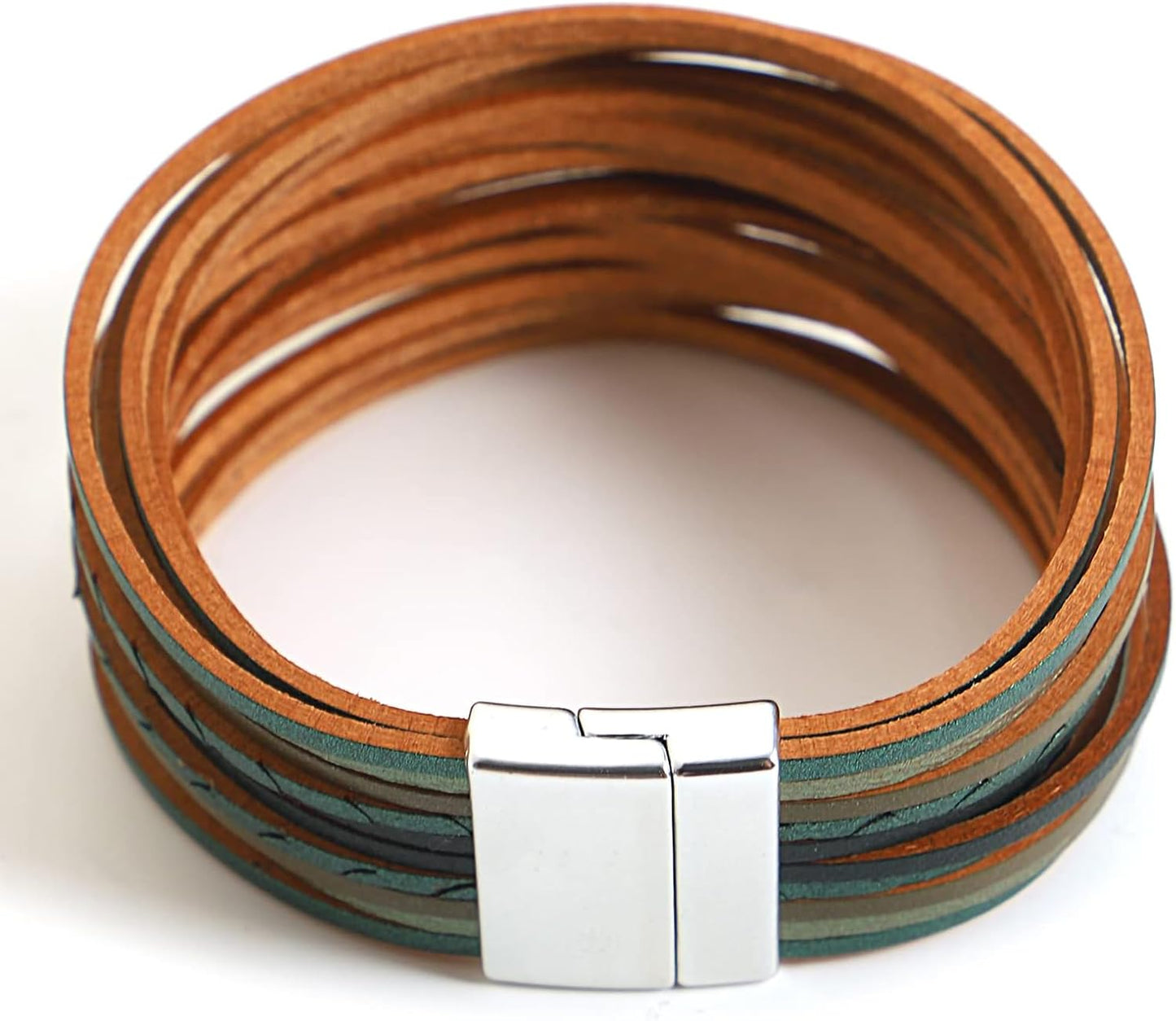 Fesciory Leather Wrap Bracelets for Women, Boho Leopard Multi-Layer Crystal Beads Cuff Bracelet Jewelry