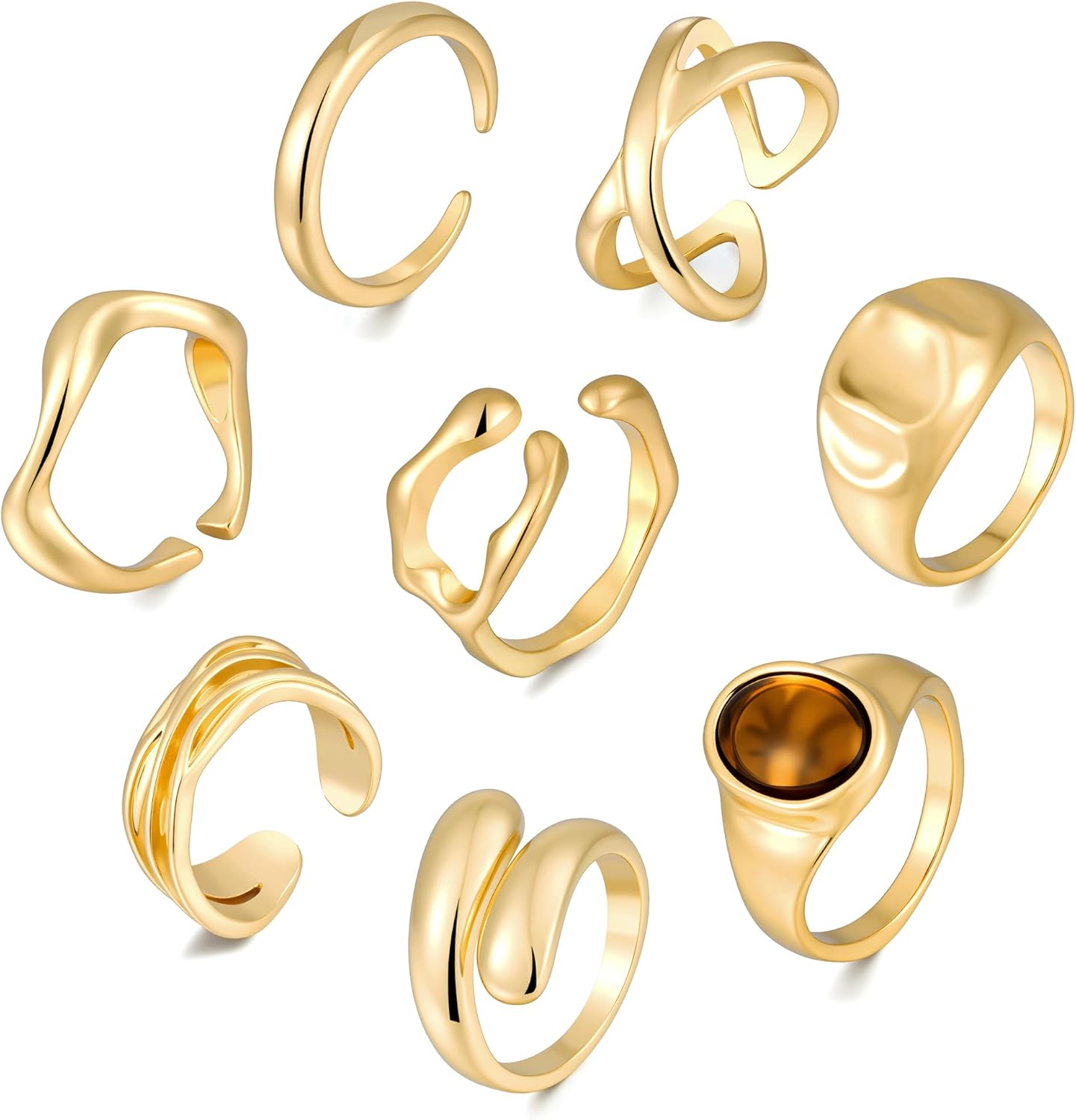FAXHION 12PCS Gold Stackable Rings Set for Women, 18K Gold Plated Open Stacking Knuckle Ring, Adjustable Chunky Signet Band Statement Ring for Gift