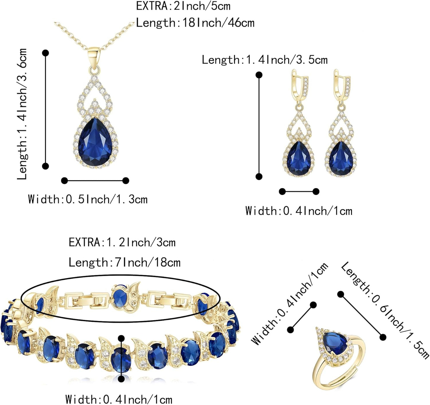 BriLove Wedding Jewelry Set for Women Bride Bridesmaid, Gorgeous Cubic Zirconia Teardrop Necklace Earrings Bracelet Adjustable Ring Jewelry Gift for Birthday/Anniversary/Mother’s Day