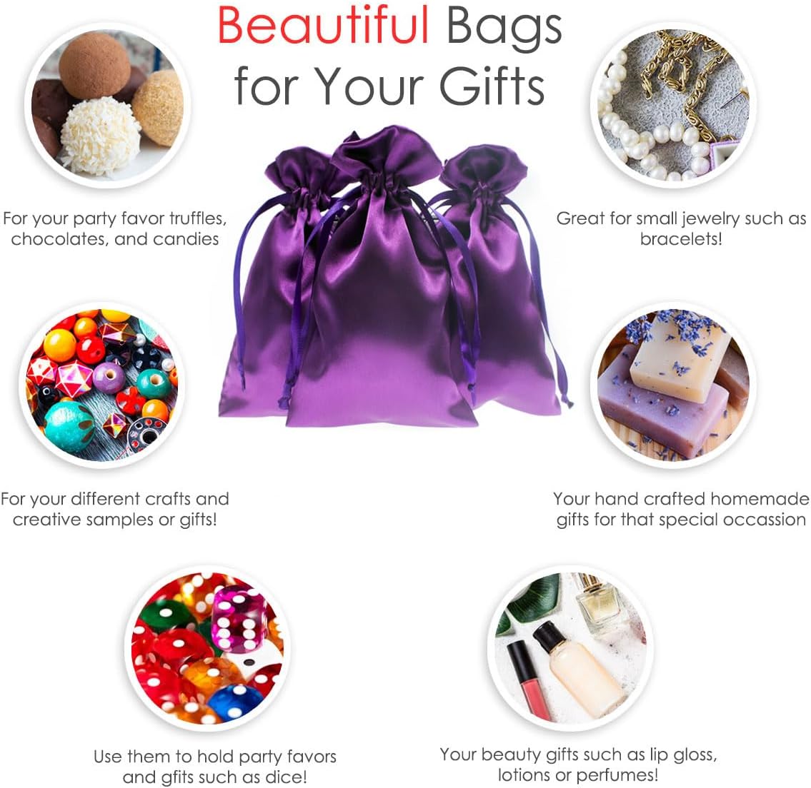 4" x 6" Purple Satin Gift Bags, Jewelry Bags, Wedding Favor Silky Drawstring Bags Baby Shower Christmas Gift Bags 50 per Pack